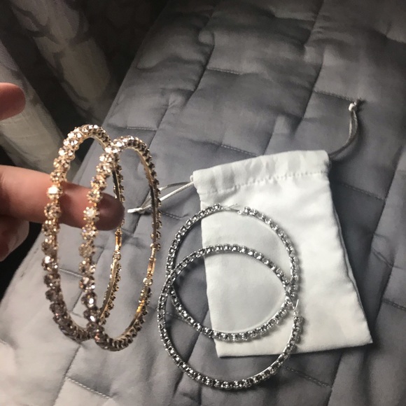 Large Gold Crystal Diamond Hoops - Picture 1 of 4